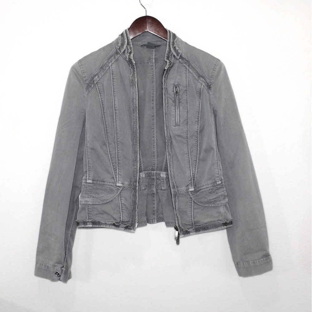 Armani Exchange women's jacket Size M gray cotton stretch full zip distressed